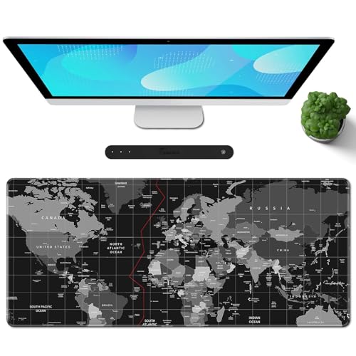 Galdas Gaming Mouse Pad XXL XL Large Long Extended Big Mousepad Non-Slip Rubber Keyboard Desk Pad with Stitched Edges for Laptop Home Office (31.5x11.8x0.08 Inch) … (Black World Map)