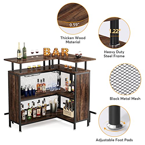 image for Tribesigns Home Bar Unit, L-Shaped Bar Table with Stemware Racks and 2
