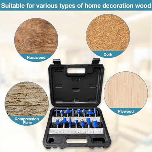 WAIZHIUA 15 Stück Fräser-Set, 6,35mm Fräsen Werkzeug Set Wolframcarbid-bestückter Fräser Elektrowerkzeug-Zubehör-Set mit Box und Knockout-Hebel für Handarbeit