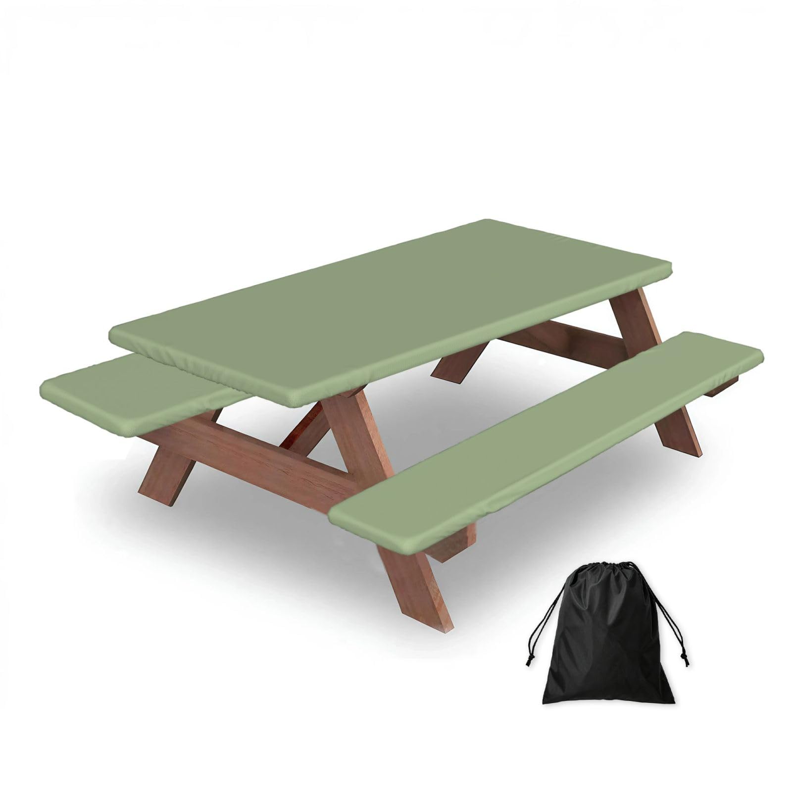 Mexpekil Picnic Table Cover with Bench Covers, Sage Green Waterproof Rectangular Elastic Fitted Tablecloth Garden Bench Covers, 60"x30"