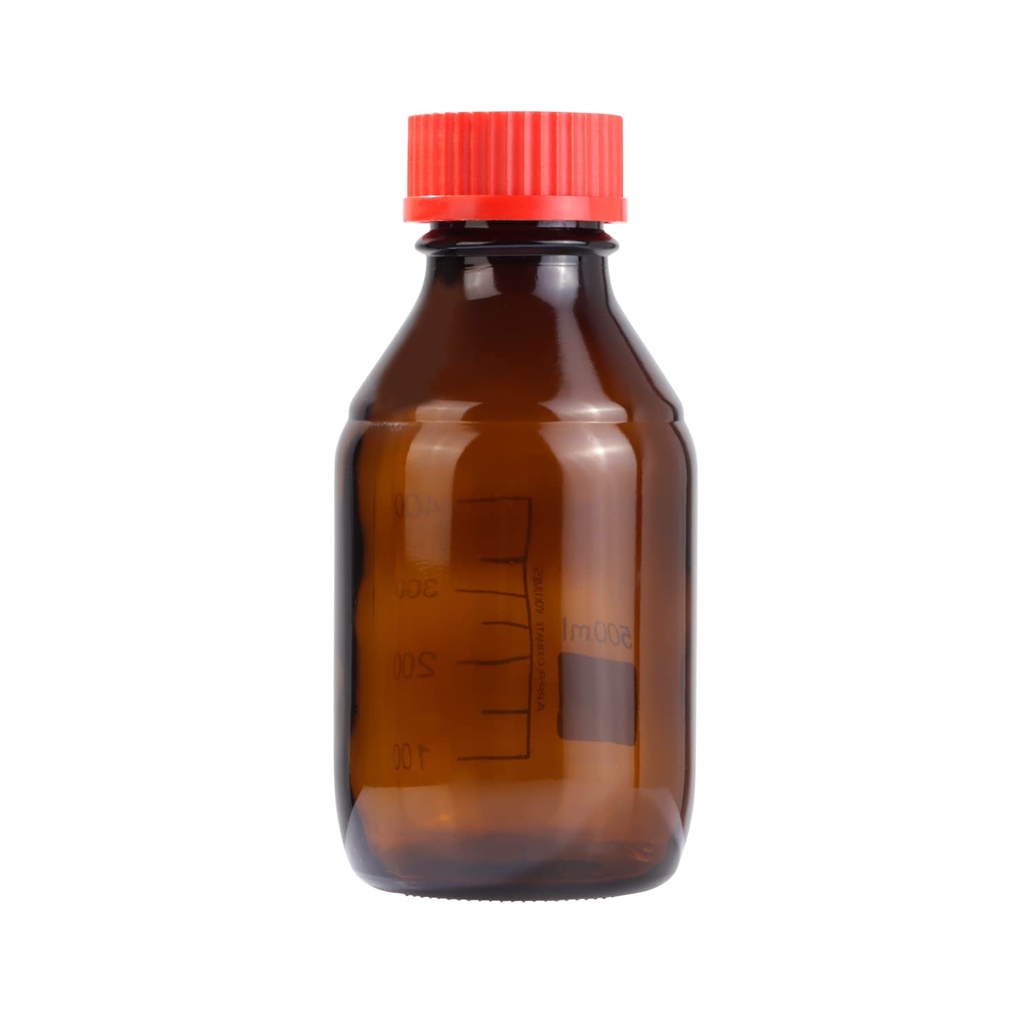 Pastein 8 Pieces 500ml Amber Glass Graduated Round Lab Reagent Media/Storage Bottle With GL45 Red Screw Cap