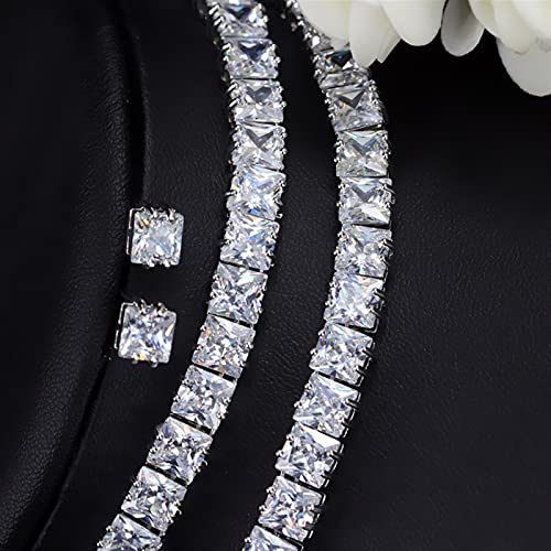 Bijoux mariée parure collier boucles d'oreilles zircon cubique 6mm carré femmes
