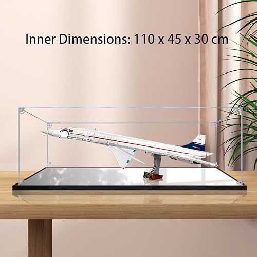 Akrylowa witryna do LE*GO 10318 Concorde – przezroczysta, pyłoszczelna gablota do kolekcjonerskich modeli budynków (model nie jest dołączony) (lustrzane wykończenie – 2 mm)