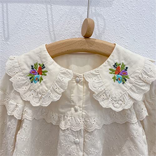 Kids Girls Elegant Lace Shirts Toddler Ruffled Pter Pn Collar Long Puff Sleeve Button Down Casual Tops Tees Clothes4