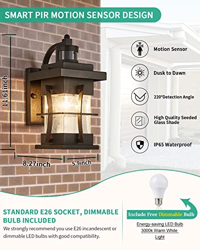 Motion Sensor Outdoor Wall Sconce Dusk Dawn Waterproof Exterior Wall Lantern Light Fixture Wall Mount Porch Light With Photocell Black Outside Lamp For House Garage Front Door #TOP4