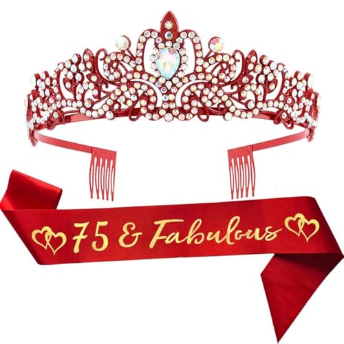 75th Birthday Sash and Tiara for Women Red 75 Fabulous Birthday Decorations Happy Birthday Party Favor Supplies Gifts for Her
