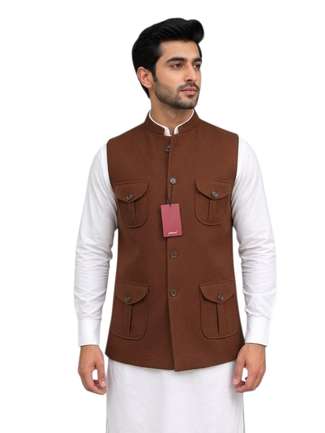 Men's Nehru Jacket Waistcoat, Sleeveless, Four Pocket Design, Mandarin Collar, Button Front-picture-10