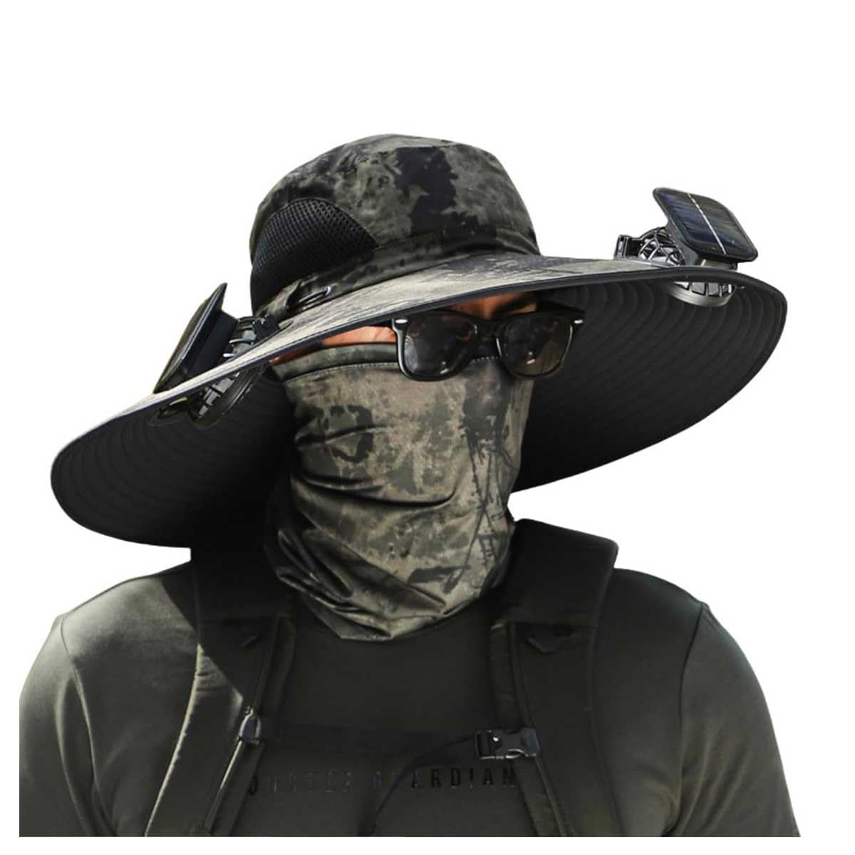 Chapeau solaire à large bord pour homme, chapeau de pêche pour protection solaire, chapeau rafraîchissant avec ventilateur intégré, UPF 50+, comprend 2 ventilateurs solaires, imperméable et