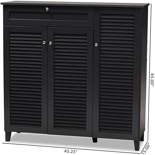 Miniatura 3 de BOWERY HILL Gabinete de almacenamiento de zapatos de madera de 11 estantes con acabado gris oscuro moderno y contemporáneo con cajón