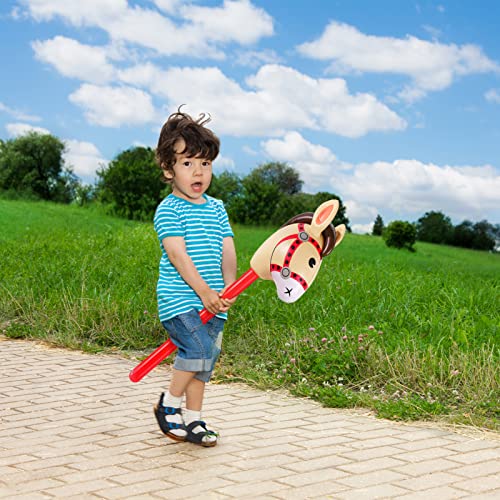 2Pcs Inflatable Stick Horse - Inflatable Horse Head On Stick Horse Costume Pony / Halloween / Western Cowboy / Horse Baby Shower Birthday Party Decorations Supplies Favors , 37 Inches (Red) #TOP3