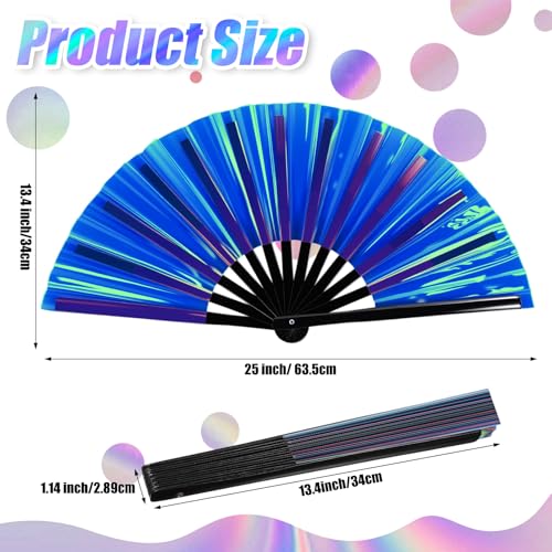 Image of Maitys Large Rave Fan Folding Handheld Fans 13'' Clap Fans for Line Dancing Clack Fan Holographic Festival Accessory for Martial Art Gift Performance, Includes 2 Pouch