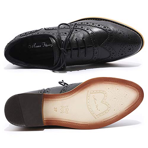 Image of Mona flying Women's Leather Perforated Lace-up Oxford Brogue Wingtip Shoes