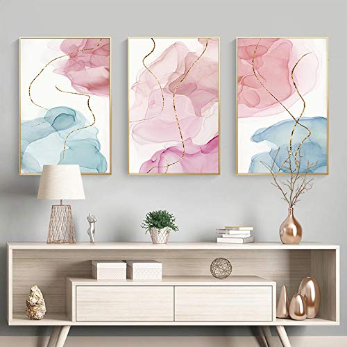 Pintura abstracta de lona rosa para decorar un salón moderno y luminoso con estilo escandinavo 2