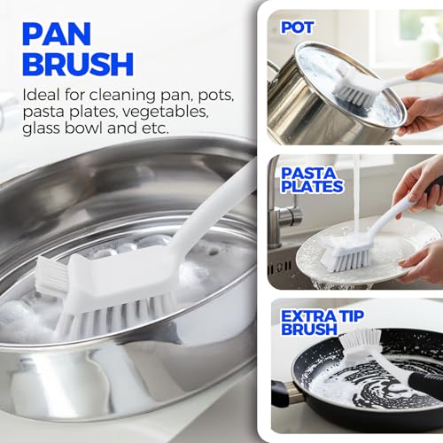Image of Holikme 6 Pack Dish Brush Set with Bottle Brush, Dish Scrub Brush, Pan Brush and 3 Straw Brushes, Deep Cleaning Handle Brush with Scraper Tip for Kitchen Sink Dishes Bottle Cup Pot and Pans (Black)