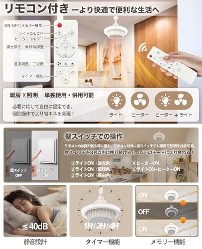 ONRIU 天井取り付け型シーリングライト一体電気ファンヒーター LN001 の商品画像 4