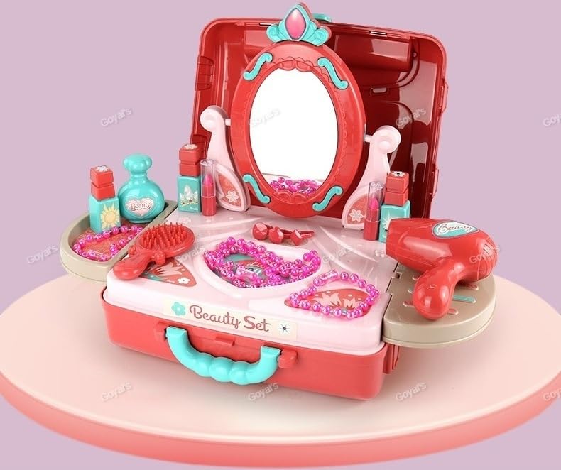 Goyal's Big Beauty Set Suitcase Toy for Kids Girls 3 in 1 Learning Educational Make Up Suitcase Kit with Makeup Accessories Pretend Play Set Portable Suitcase Toy Gift for Girls 4