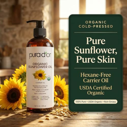 PURA D'OR USDA Certified ORGANIC 100% PURE Sunflower Seed Oil, 16 Fl Oz | Lightweight Hydration, USDA Certified, Hair Styling Oil, Face, Body Massage, DIY Beauty, Unscented, Hexane-Free, Vegan - image 7