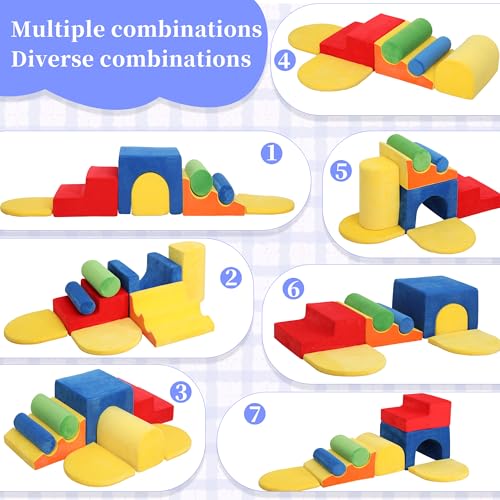 Image of 8-Piece Foam Climbing Blocks for Toddlers 1-3,PU Toddler Climbing Toys Indoor,Soft Play Climbing for Toddlers,Baby Toddler Kids Foam Climbing Blocks,Soft Play Set