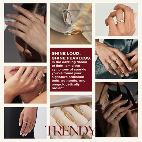 2mm 925 Sterling Silver Rings Gold Engagement Wedding Bands Eternity Cubic Zirconia Simulated Diamond 2pairs Stackable Ring for Women Size 5-102