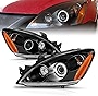 AmeriLite Projector Replacement Headlights Black Xtreme LED Halo Set for Mitsubishi Lancer - Passenger and Driver Side