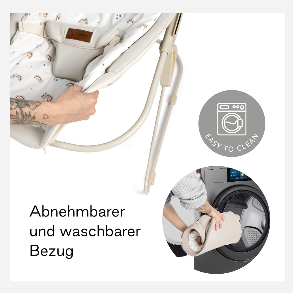 Jané Light, Babywippe ab Geburt, Ultraleichte Babywippe mit natürlicher Wippbewegung, Spielbogen und Neugeboreneneinsatz, Abnehmbarer und Waschbarer Bezug, Beige