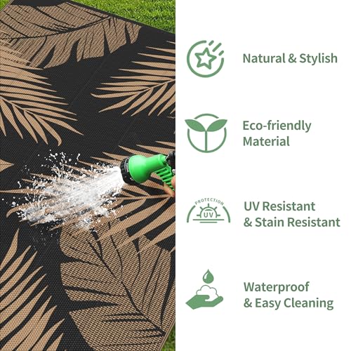 GENIMO Outdoor Rug 2.5' x 8' Waterproof for Patios Clearance, Reversible Outdoor Plastic Straw Camping Rug Carpet, Large Area Rugs Mats for RV, Camper, Deck, Balcony, Porch, Beach, Picnic, Black&Brown by GENIMO - Used condition - Image 5