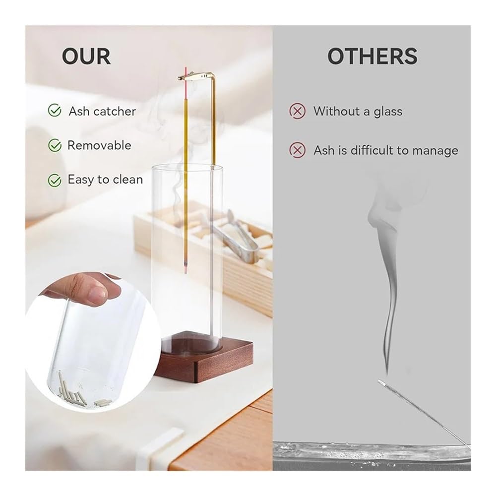 Soporte de incienso, soporte de incienso para palos, recogedor de cenizas de vidrio extraíble, quemador de incienso sin desorden, meditación, yoga, spa (1 unidad)