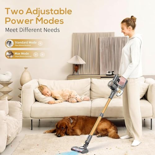 Image of MBTTODF Cordless Vacuum Cleaner, Lightweight Stick Vacuum with Rechargeable Battery, Handheld Conversion, LED Headlights, for Hardwood Floor Carpet Pet Hair Stairs Car(Golden)