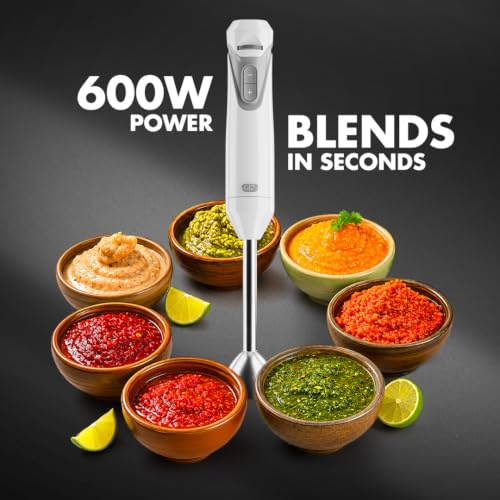 Image of Sujata Blendstick Hand Blender | 600W Heavy Duty Motor | Variable Speed Control | Stainless Steel Shaft | 18000 RPM | Professional Immersion Blender | Easy Clean | White
