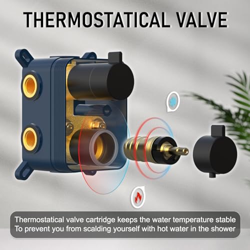 Image of Iriber Thermostatic Shower System Wall Mount with 10 Inch Roud Rainfall Shower Head and Handheld,Shower Faucet Mixer Trim Kit (Valve Included),Matte Black
