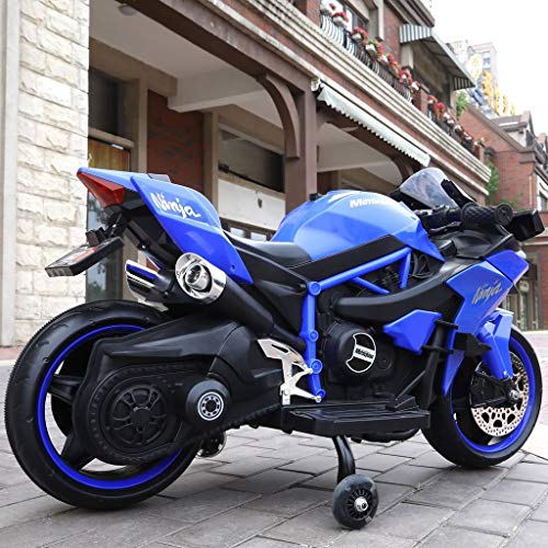 Kids Electric Ride on Motorcycle, Riding Car Vehicle Toys for 3-5 6-8 Year Old Boys Girls, 12V 7A Battery Charger Rechargeable Motor Bikes with Flashing Wheels (Blue)