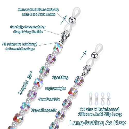 Revemcn Crystal Beaded Eyeglass Chain Face Mask Holder Chain Necklace Mask Lanyard Glasses Strap For Women Sunglasses Chains (Pink & Purple) #TOP4