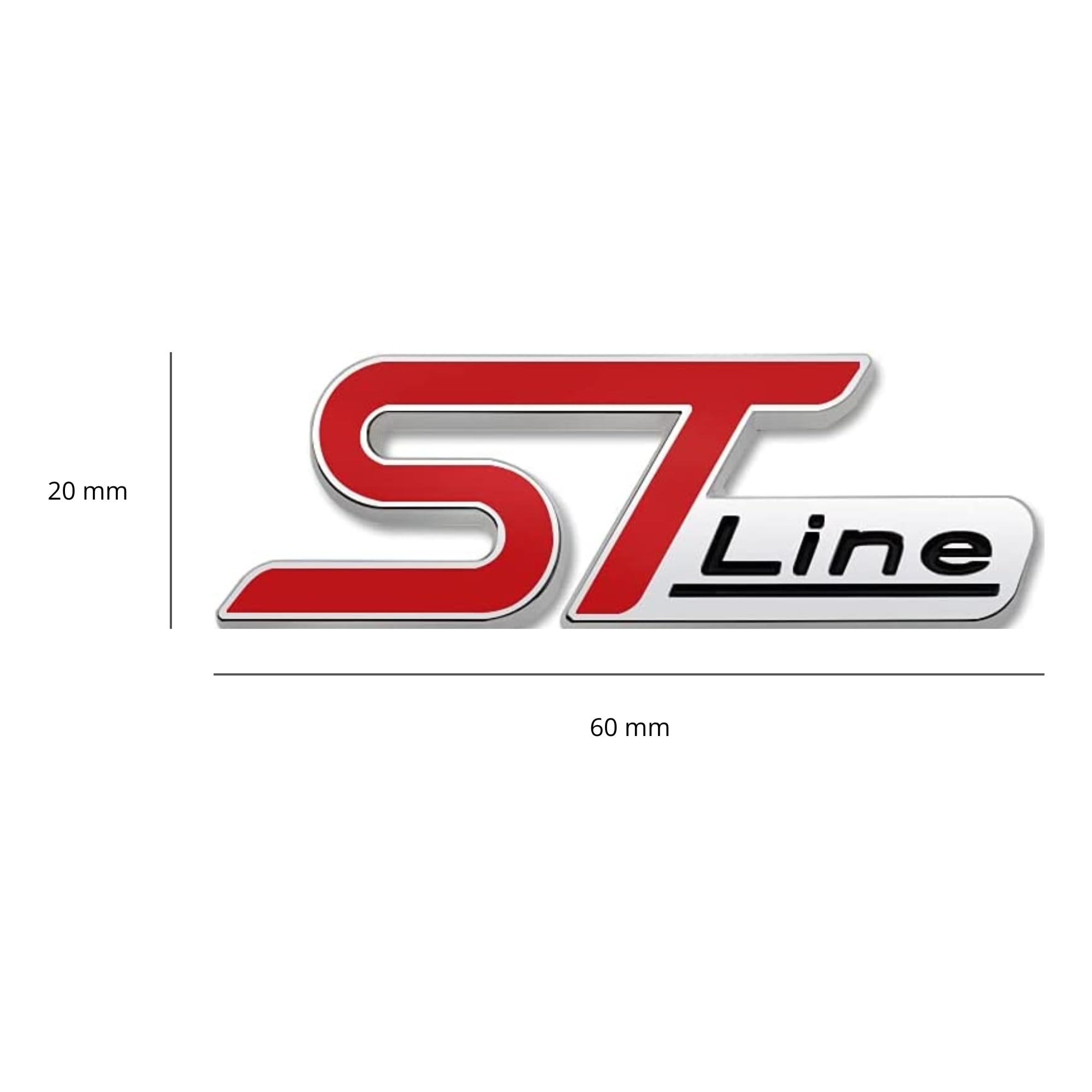 AUTOZOCO Adesivo ST Line, stemma ST, adatto per laterali, compatibile con Ford, materiale metallico, 6 cm larghezza x 2,1 cm altezza, argento