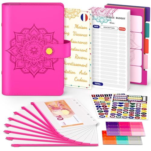 Classeur Budget Francais A6 Enveloppe Budget Planner - Carnet Budget avec Pochette Budget, Budget Planner Francais Complet pour Économiser de l'Argent, Planifier vos Dépenses, Style Mandala (rose)