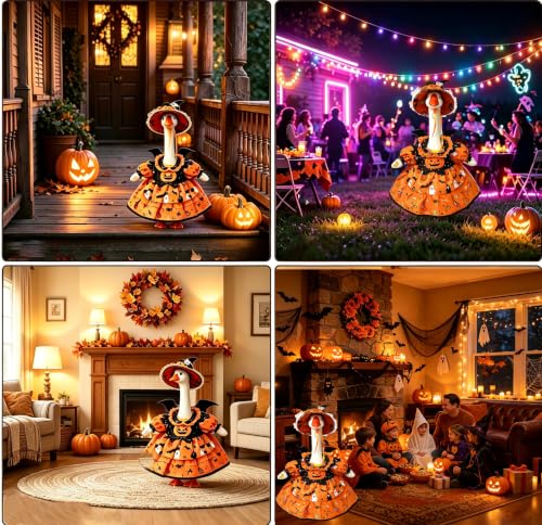 DJKGHCNR Porch Goose Halloween Outfit Pumpkin Witch Costume, 23 Inch Porch Goose Outfits with Orange Dress, Bat Wing Collar Witch Hat, Halloween Goose Outfit for Goose Statue for Patio Yard Decor - image 6