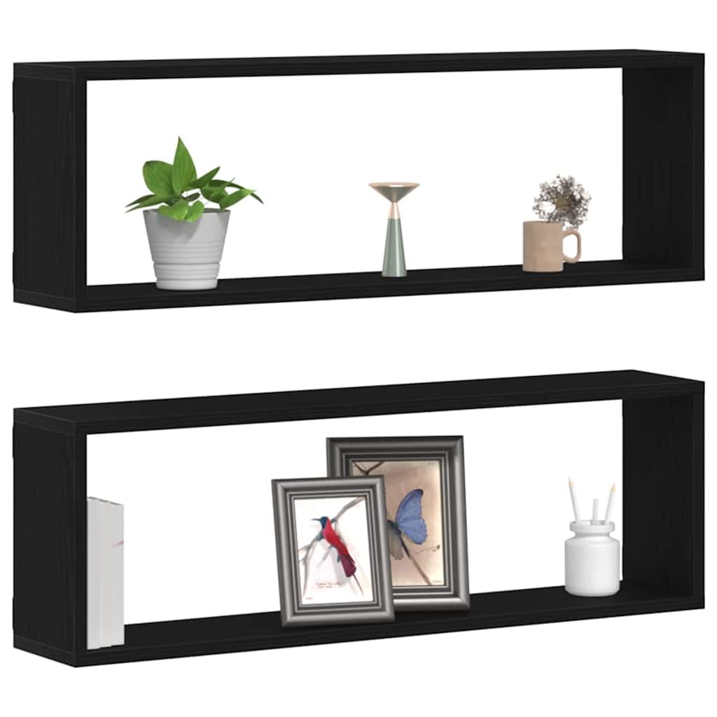 vidaXL Wall Shelves Wall-Mounted 2 pcs Black Oak 80 x 15 x 26 cm