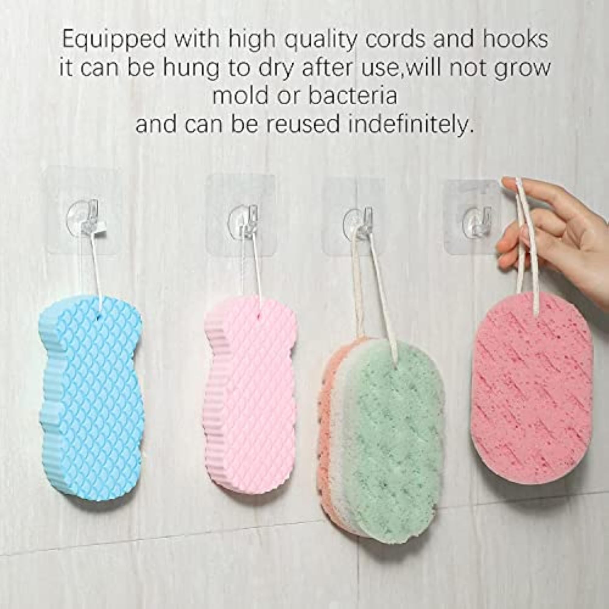 4 Pcs Exfoliating Bath Sponge, Soft Shower Brush