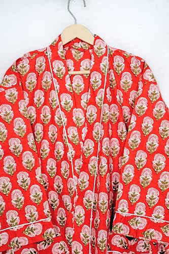 Image of Pure 100% Cotton Robe For Womens Bathrobe Dressing Gown Long sleepwear Free Size Kimono