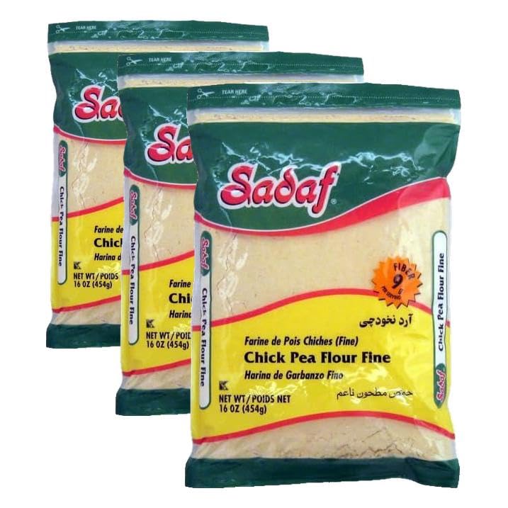 Sadaf Chickpea Flour Fine 16 oz - Gram Flour, Besam Flour, Garbanzo Bean Flour - Chick Pea Flour for Cooking and Baking - Harina de Garbanzo in a Reselable Bag – Kosher & Halal. (Pack of 3)