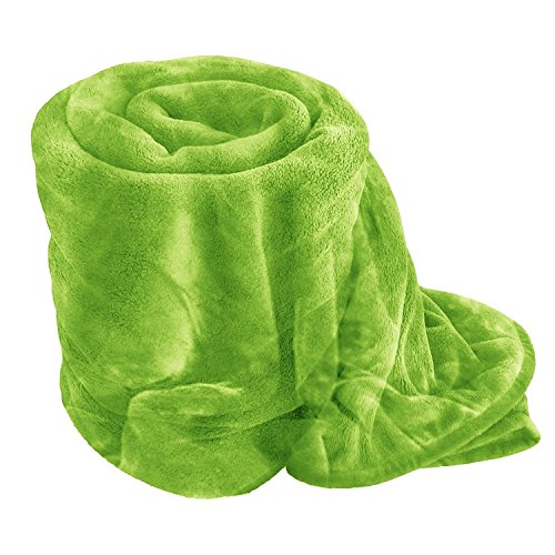 R&Z Soft Luxury Fake Faux Fur Mink Throw Sofa Bed Blanket (Lime Green, Double(150x200))