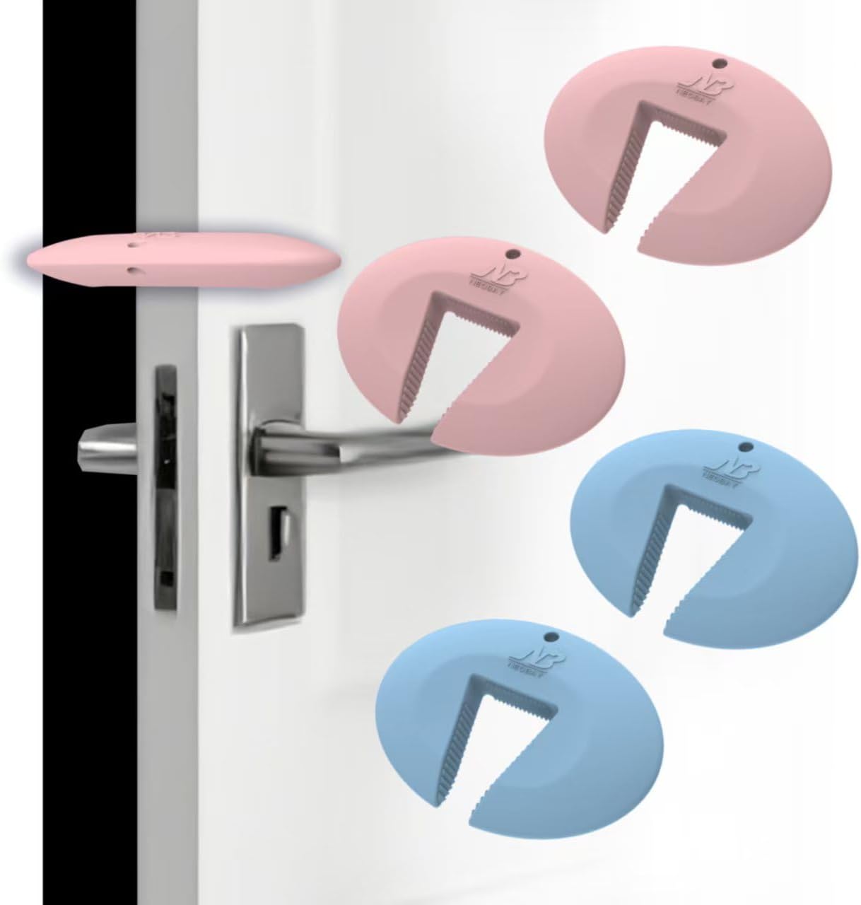 Neobay Upgraded Silicone Door Pinch Guard and Door Stoppers 2 Functions in 1 with 4 Free Hooks, Heavy Duty Finger Pinch Guard Prevents Finger Pinch Injuries, Slamming Doors. 4 Packs, Blue