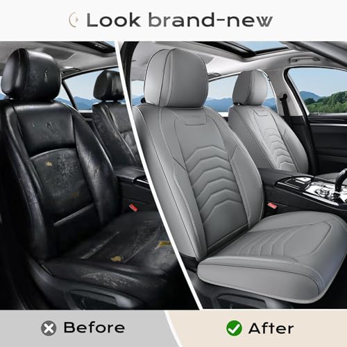 Image of Coverado Car Seat Covers, Gray Front Seat Covers, 2 Pack Luxury Faux Leather Seat Covers for Cars, Waterproof Car Seat Protector Car Seat Cushion, Universal Automotive Seat Covers Fit for Most Cars