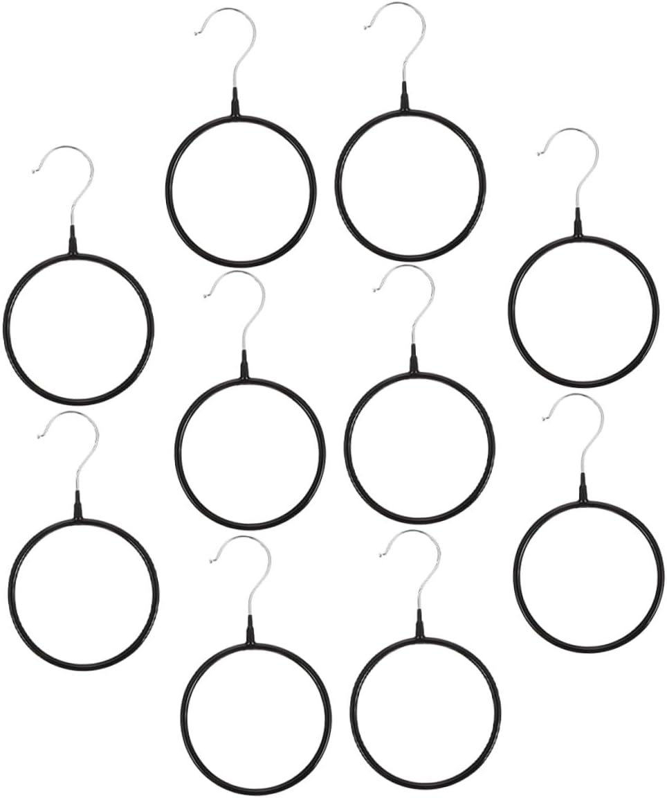 Abaodam 10pcs Heavy-Duty Black Scarf Organizer Rings Iron Scarf Holder Rack Multi-Functional Belt and Tie Hanger for Closet Storage and Wardrobe Organization