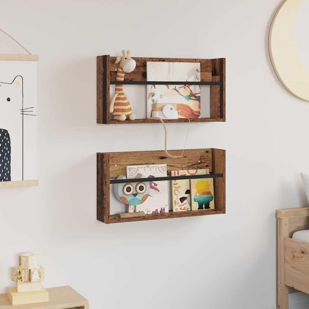 Hothingwell Scaffale per riviste 2 pezzi in legno antico 60 x 12 x 30 cm