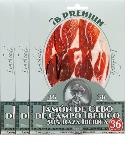 Jamón de Cebo de Campo 50% Ibérico 7B Premium® Pata Negra 7 BELLOTAS (Blíters 3 X 80 gr.) Cover
