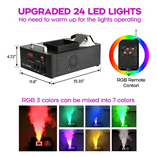 Máquina de humo para fiestas TENGCHANG 1500 W, RGB 3 en 1 con 24 luces LED, control DMX y mando a distancia inalámbrico miniatura 2