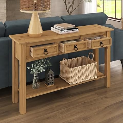 Furniture Dash Solid Wood Hall Table Console 47.9" W, 12.6" D, 28.8" H - Farmhouse Entryway Table with 3 Drawers, Office Hallway Foyer, Wooden Storage, Cupboard Console Table Cover