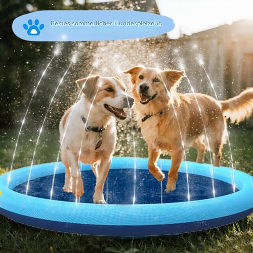 Griwuut Hundepool, 100 cm Sprinkler Matte für Hunde Splash Pad, faltbar verdickte Outdoor Hundesprinkler Spielmatte für Sommer Garten Strand Hinterhof, Hundesprinkler Wasserspielzeug