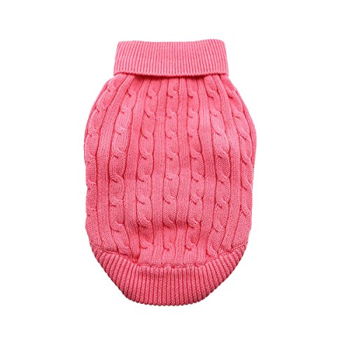 DOGGIE DESIGN Combed Cotton Cable Knit Dog Sweater - Candy Pink Large