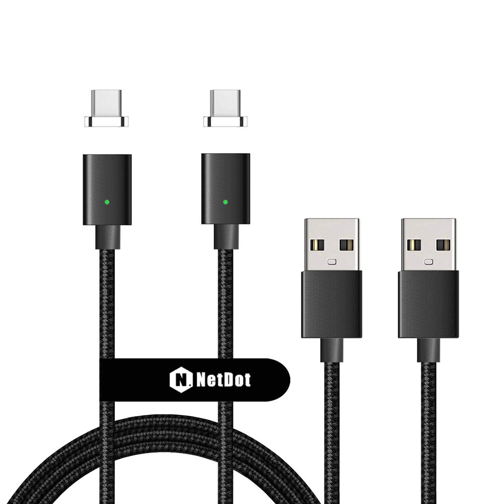 Netdot Gen7 Nylon Braided USB-C Magnetic Fast Charging Cable Compatible with Type-C Smartphone(5ft USB-C/2 Pack Black)